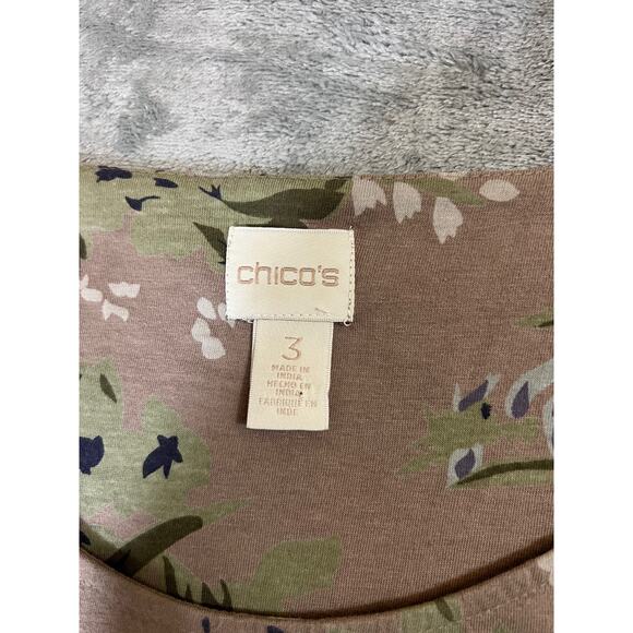 Chicos Top Shirt Women’s 3 Light Brown Soft Pink Floral Bejeweled Blouse Comfy - Picture 4 of 5